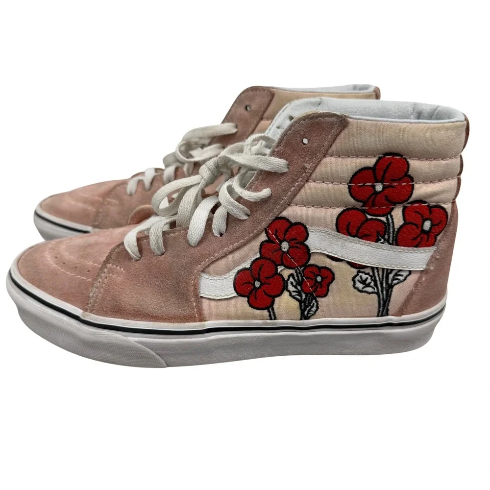 Vans x Disney Sk8-Hi Mickey Minnie Mouse Pink Suede Floral Sneakers‎ Womens 9